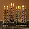 Luzes de Atmosfera de Halloween e Dia dos Namorados Transfronteiriças com Padrões Coloridos, Velas Eletrônicas em Forma de Cone com Haste Longa, Sem Chama, Controladas por Controle Remoto com Temporizador