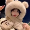 Lindo Gorro de Felpa de Oso, Bufanda para el Cuello y Guantes Todo en Uno para Mujer en Invierno, Ciclismo a Prueba de Frío, Resistente al Viento, Cálido y Gorro Protector de Orejas, a la Moda