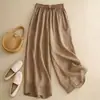 Pantalones Anchos de Algodón y Lino de Nueve Puntos para Mujer, Pantalones Casuales para Madres, Pantalones Rectos Finos de Verano, Talla Grande para Gorditas, Pantalones de Mujer con Efecto Adelgazante