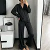 2026 exclusivo transfronterizo conjunto de dos piezas de ropa de casa europea y americana con cordones volantes manga larga pantalón largo pijamas de satén de seda helada para mujer