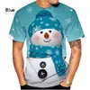 2024 nueva moda transfronteriza camiseta para hombre muñeco de nieve de Navidad impresión digital 3D camiseta casual de manga corta explosiones
