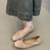 Primeiro Encontro Jifa Estilo Francês Gentil Laço Bico Quadrado Baixo Sapatos de Salto Baixo Femininos Salto Baixo Solado Macio Versátil Sapatos de Ballet para Vovó