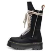 Botas de Motocicleta de Couro Crazy Horse de Primeira Camada Transfronteiriças Vermelhas com Solado Grosso de 18 Furos para Mulheres 1460 Zíper Lateral Botas Longas Couro Genuíno Solado Plataforma Língua Longa