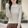 Suéter de punto para mujer otoño/invierno, corte ajustado, bloques de color, diseño de dos piezas falso, manga larga, capa base, estilo minimalista