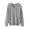 Suéter de outono e inverno novo, elegante e simples, 100% cashmere puro, com botões, gola V, manga longa quente, cor sólida