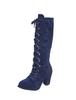 Botas de Salto Alto Casuais Femininas para Outono e Inverno Novas Transfronteiriças Tamanho Grande Outono Bico Redondo Estilo Francês Salto Grosso Cor Sólida Botas Femininas Estilo Martin