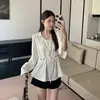 Camisa Casual de Manga Larga Patchwork Falso de Dos Piezas para Mujer Tallas Grandes Otoño 2026 con Cintura Designada y Efecto Adelgazante