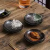 Plato para Sushi Sashimi Japonés Plato para Servir Pájaro Asado Plato para Desayuno de B&B Comercial Vajilla de Cerámica Negra Exportación Transfronteriza