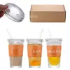 Copo de Palha Amazon com Tampa, Copo de Vidro de Alta Aparência para Bebidas Geladas e Sucos, Copo Simples para Leite e Café, Copo de Vidro com Listras Verticais