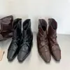 Botines Delgados de Tacón Alto Apilados con Volantes Estilo Coreano 2026 Otoño/Invierno Elegantes para el Trabajo Calzado Exterior Punta Cuadrada Botines Delgados de Poner