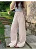 Pantalones Blancos de Cintura Elástica Pierna Ancha para Mujer Delgados de Verano Nuevo Estilo Caída Algodón Lino Casual Pierna Recta Material Lino Pantalones Largos 3101