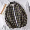 Primavera e Outono Hong Kong Estilo Ins Plaid Camisa Masculina de manga comprida Estilo coreano elegante Camisa fina Casual All-match Shirt Jaqueta