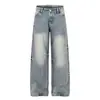 Jeans Reto Lavado Retro Americano com Strass para Homens e Mulheres, Design de Verão de Alta Qualidade, Calças Versáteis Casuais Soltas