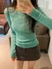 Nuevo Top Transparente de Punto Sexy Color Verde Menta para Mujer Otoño/Invierno Top Fino de Canalé de Nicho Ropa Interior
