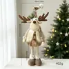 Boneca de Natal de pinha tricotada estilo floresta vintage com pernas longas retráteis, figura de elfo e Papai Noel, decoração de Natal