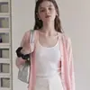 Cárdigan de punto rosa con cuello en V para mujer, otoño 2026, camisa casual de punto suelta para aire acondicionado, capa exterior con encaje, top cárdigan protector solar