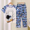 Pijama Infantil de Verão Novo para Meninas, Manga Curta Calça Comprida, Conjunto Fofo de Roupa de Casa para Bebês e Crianças Maiores para Uso Externo