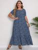 2026 Moda Feminina Plus Size Verão Novo Manga Curta Gola Redonda Boêmio Vestido de Praia Comércio Exterior Transfronteiriço Europeu e Americano