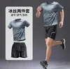 Conjunto esportivo de seda gelada para o verão, masculino e feminino, para corrida, secagem rápida, manga curta, shorts, fitness, tamanhos grandes, conjunto para corrida ao ar livre pela manhã