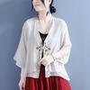 Cardigan de Verano 2022 de Algodón y Lino con Tira de Flor de Diamante, Hebilla Única, Doble Capa, Manga de Siete Puntos, Estilo Chino Vintage, Ropa para el Té para Mujer