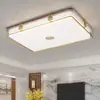 Estética de Canción Luz de Techo Madera Maciza Tela de Lino Hoja de Bambú Paisaje Pintura a Tinta Redonda Luz para Sala de Estar Comedor Dormitorio Luz Principal Hierro