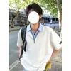 Camisa Polo Blanca de Dos Piezas Falsas con Mangas Cortas para Hombre, Camiseta Estilo Americano con Media Cremallera y Cuello Campana, Camisa de Manga Corta de Alta Gama para Pareja