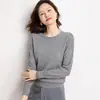 Primavera y Otoño Nuevo Estilo Tejido de Punto para Mujer Cuello Redondo Color Sólido Manga Larga Suéter Delgado Casual Versátil Estilo Coreano Top Capa Base