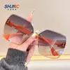 Gafas de Sol de Moda Sin Marco Estilo Nuevo, Gafas de Sol Versátiles de Gama Alta para Mujer, Gafas de Sol Modernas y Tendencia Anti-UV