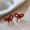 Aretes de Lazo Rojo Retro Mujer 2024 Nuevas Explosiones Aretes Diarios Diseño Nicho Aretes Contraste de Color