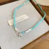 ¡Sabor a Sal Marina! Collar de Peces con Cuentas Azules para Mujer, Diseño Único, Cadena para Clavícula en Capas, Accesorio Estilo Vacaciones