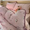 Tipo A nuevo juego de cuatro piezas de gasa de doble capa de algodón puro funda nórdica faldón de cama funda nórdica sábana de cama juego de tres piezas para estudiante de dormitorio 4