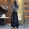 Jeans de pierna ancha retro americanos en negro y gris para mujer, nuevo estilo primavera 2026, pantalones rectos holgados y versátiles con dobladillo curvo hasta el suelo