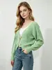 Suéter de Punto con Mangas de Murciélago para Otoño e Invierno, Top con Botones Metálicos, Suéter Exterior Corto Holgado con Cuello en V para Mujer