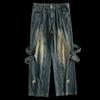 Jeans Retrô American Vibe High Street 2025 para Homens e Mulheres na Primavera e Outono Soltos Modernos Marca Costura Perna Larga Calças de Trabalho