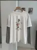 KEKEZOON Sudadera de Manga Larga con Cuello Redondo y Estampado de Patito, Falso Dos Piezas, Estilo Coreano, Casual, Versátil, Top 9238