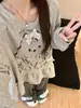 Pijama de Veludo com Estampa de Filhote de Cachorro Fofo para Mulheres, Estilo Outono e Inverno, Laço de Renda, Manga Longa, Conjunto de Loungewear com Calça Longa