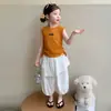 Conjunto de Verão Duas Peças para Meninas 2026 Verão Estilo Coreano Tendência Top Sem Mangas e Calça Laranja Conjunto de Duas Peças