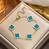 Pulsera de trébol de cuatro hojas de acero de titanio que no se desvanece con diamantes, pulsera de dijes de moda de oro rosa de 18 quilates, pulsera de cinco flores estilo europeo y americano