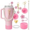 Frete Grátis Acessórios da Copa Stanley Corrente de Mão Chaveiro Pom-Pom Pingente Flor Begônia Tampa de Palhinha Decoração de Copo d'Água Personalização