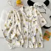 Pijama de Algodón Nube Transfronterizo para Mujer, Verano Estilo Japonés Dibujos Animados Puntos Manga Corta Pantalón Largo Conjunto Delgado para Casa para Niñas