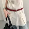 Cinturón tejido a mano estilo retro americano sin hebilla para mujer, cinturón de cuero rojo de alta gama para combinar con jeans y decorar faldas