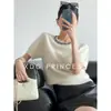 Fábrica de Ropa Jinya/Camisa de Punto Manga Corta de Lana Cachemir de Alta Resistencia de Lujo para Primavera y Otoño, Cuello Redondo, Bordada, Corte Holgado, Adelgazante