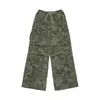 Heyhenry Marca Moderna Retro Americano Europeu e Americano Camuflado Roupa de Trabalho Calças Casuais Femininas com Cordão e Design de Múltiplos Bolsos Calças de Corte Reto