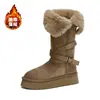 Botas de neve de sola grossa, antiderrapantes, de cano alto para mulheres, novo estilo de inverno 2026, forradas com fleece e espessadas, botas de algodão de cano longo, sapatos grandes de algodão para o Nordeste da China