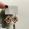 Pendientes Cuadrados Geométricos de Cristal Rojo de Alta Gama Coreanos para Mujer con Diamantes, Diseño Calado Elegante, Modernos y Elegantes Pendientes de Celebridad de Internet