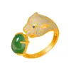 Anillo Jin Jiahua Diamante Completo Temperamento Cálido y Suave Jade Verde Cabeza de Leopardo con Jade Anillo de Cabeza de Leopardo Dominante Anillo de Jade