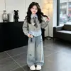 Conjunto para niña, nueva colección otoño 2026, elegante estilo preppy infantil, conjunto de dos piezas, ropa de otoño, pantalones de pierna ancha, conjunto de dos piezas