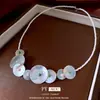 Collar con Colgante de Concha Redonda y Cristal Rosa Estilo Vacaciones en la Playa Cadena Versátil para la Clavícula Lujo Ligero Collar de Gama Alta para Mujeres Venta al por Mayor