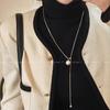 Cadena para suéter de Ojo de Tigre Perla Saturno Dibujable para mujer 2024 otoño e invierno nuevo sentido de diseño de lujo ligero cadena de clavícula de alta gama