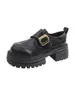 Sapatos Mary Jane de couro com sola grossa para mulheres, velcro, estilo britânico, novidades do outono de 2025, versáteis, que aumentam a altura, mocassins pretos